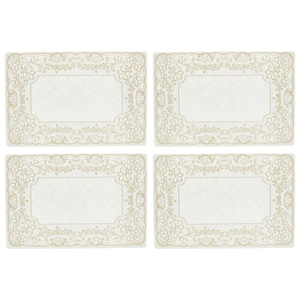 Lace Vinyl 17" x 12"  Placemats in Cream, Set of 4